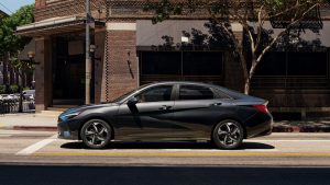 Profile view of a charcoal 2022 Hyundai Elantra. | Hyundai dealer in North Little Rock, AR.