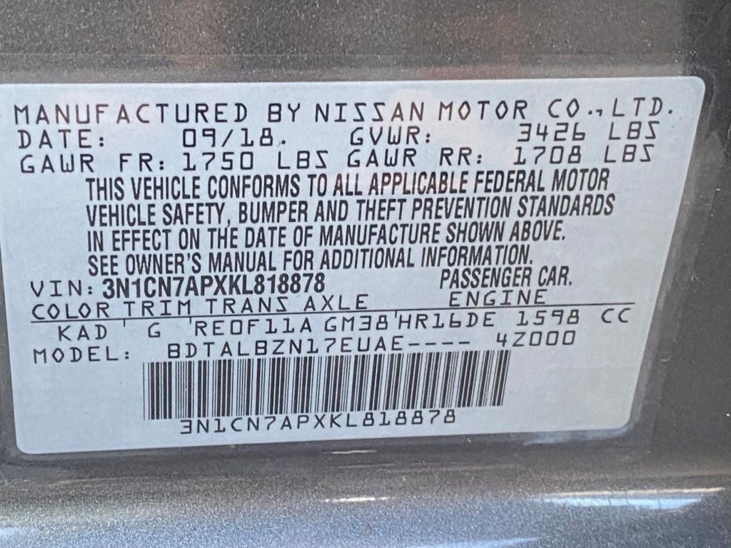 2019 Nissan Versa 1.6 SV