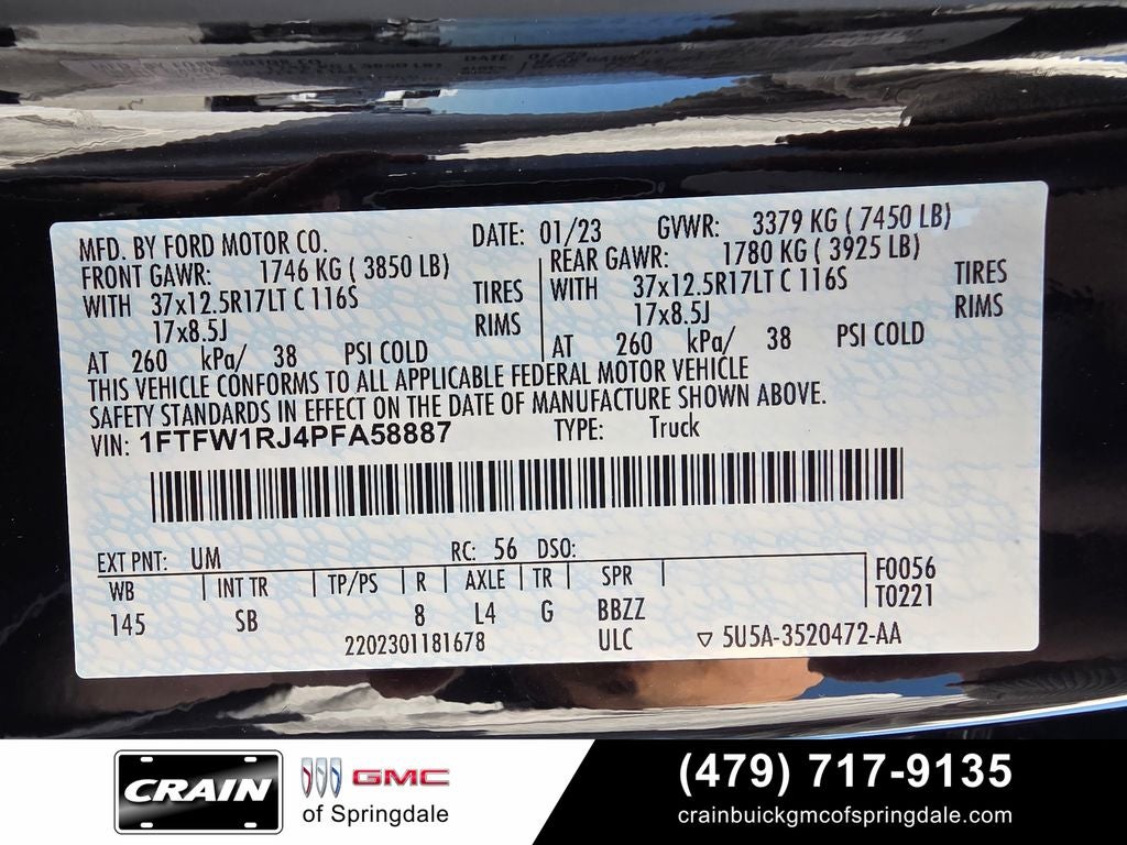 2023 Ford F-150 Raptor PAINT MATCHED / K03 37'S / MOONROOF